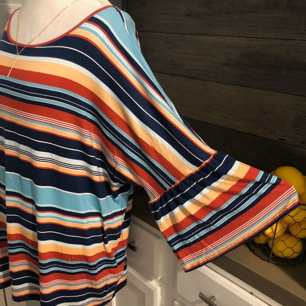 # Ruby Rd. 2X Striped Multicolor Scoop Neck Tunic - Picture 2 of 6